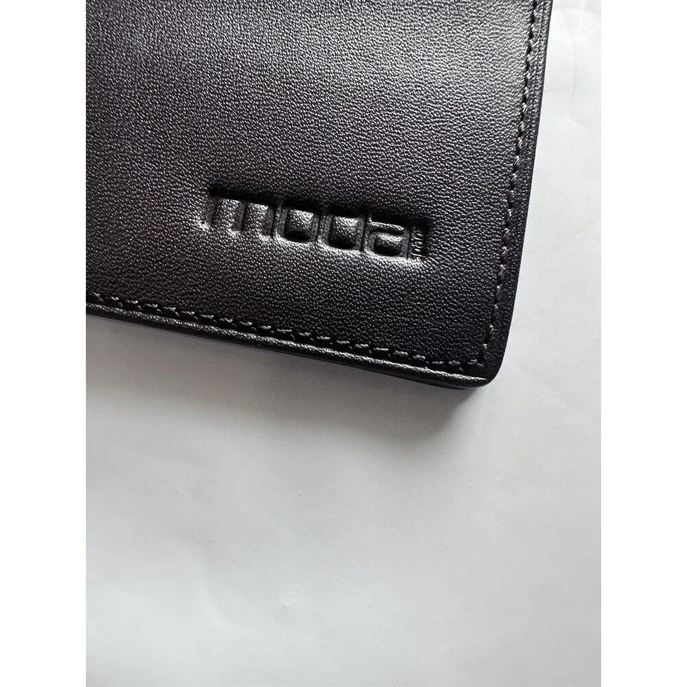 Moda Spana Men's Minimalist Gray Bifold Card Leather Wallet Dark Bown